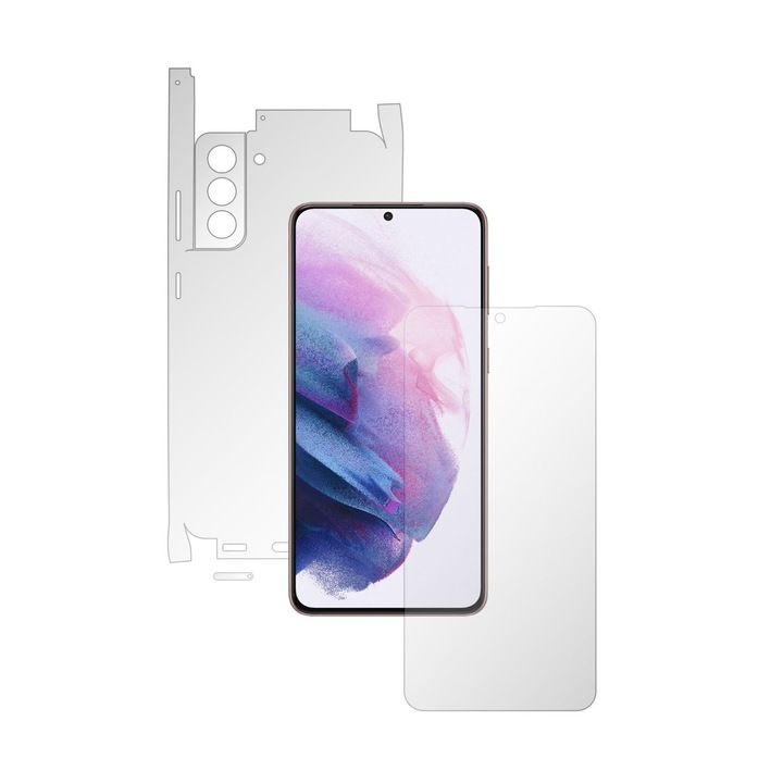 Full Body Invisible Skinz UHD önregeneráló fólia Samsung Galaxy S21 készülékhez - Ultra-tiszta szilikon védelem 360 fokban vágott képernyővel, hátsó és oldalsó borításokkal, átlátszó tapadó bőrrel