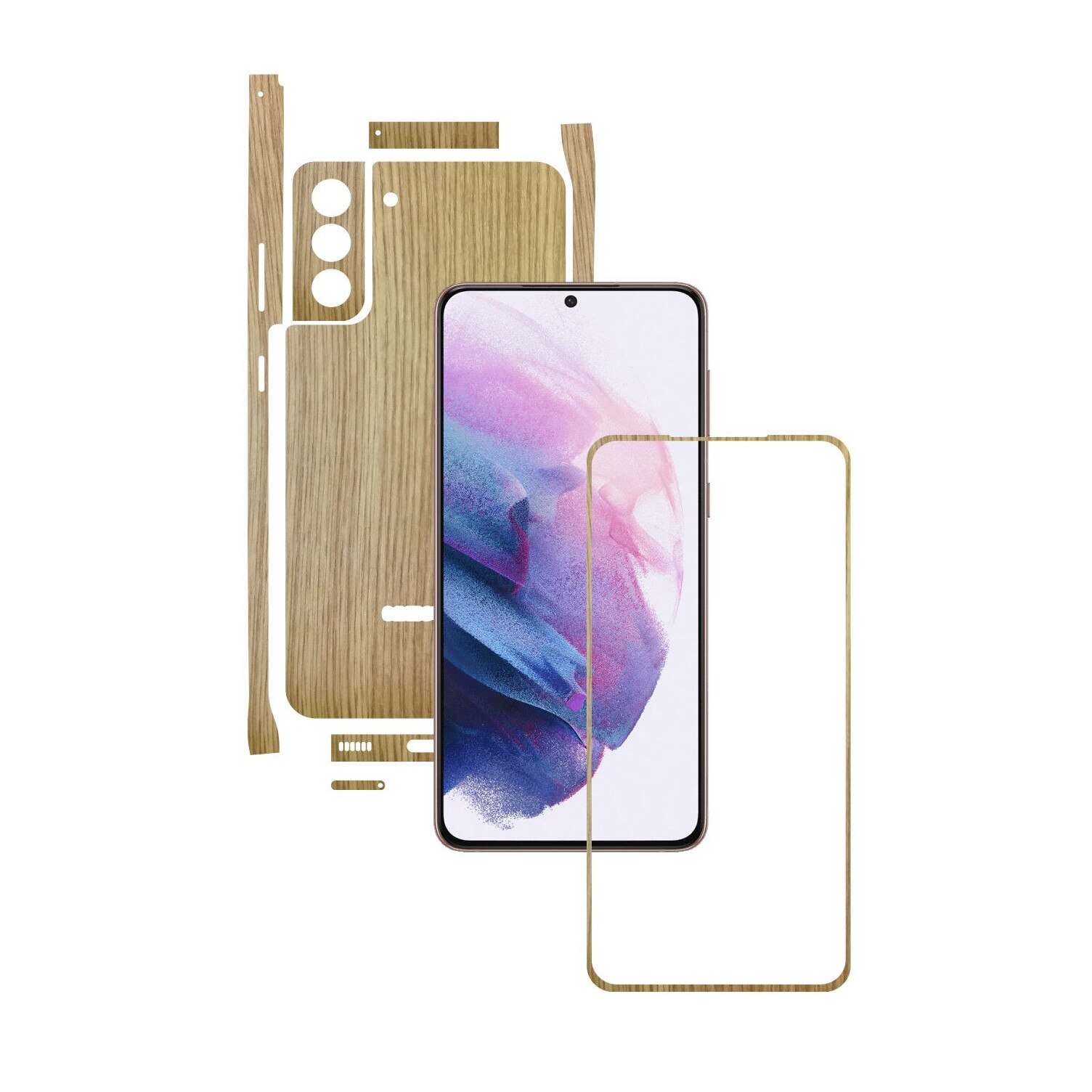 Folie Protectie Carbon Skinz pentru Samsung Galaxy S21+ Plus - Lemn Stejar Split Cut, Skin Adeziv Full Body Cover pentru Rama Ecran, Carcasa Spate si Laterale