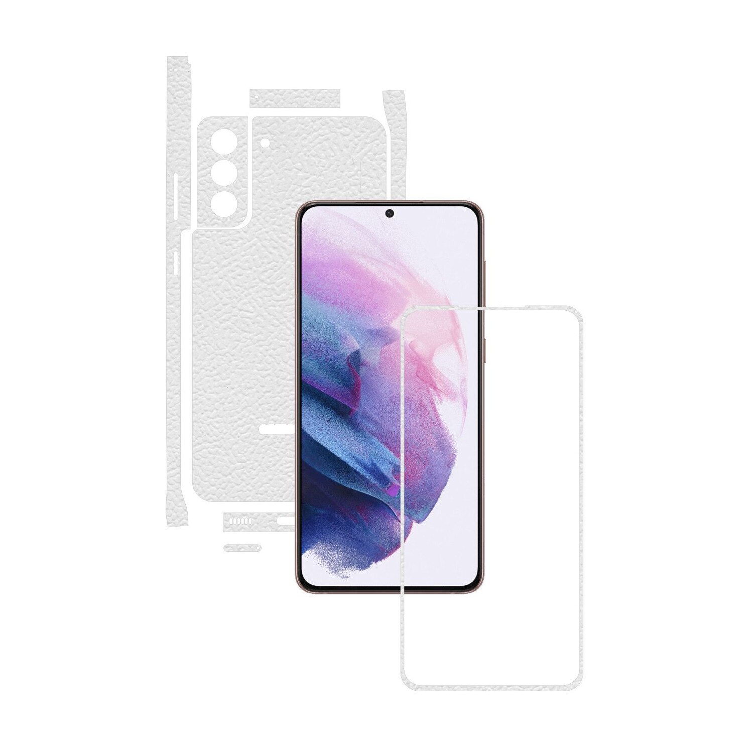 Folie Protectie Carbon Skinz pentru Samsung Galaxy S21+ Plus - Piele Alba Split Cut, Skin Adeziv Full Body Cover pentru Rama Ecran, Carcasa Spate si Laterale
