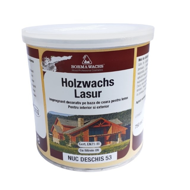Impregnant decorativ pe baza de ceara pentru lemn, Borma Wachs, Holzwachs Lasur, Nuc deschis, 750 ml