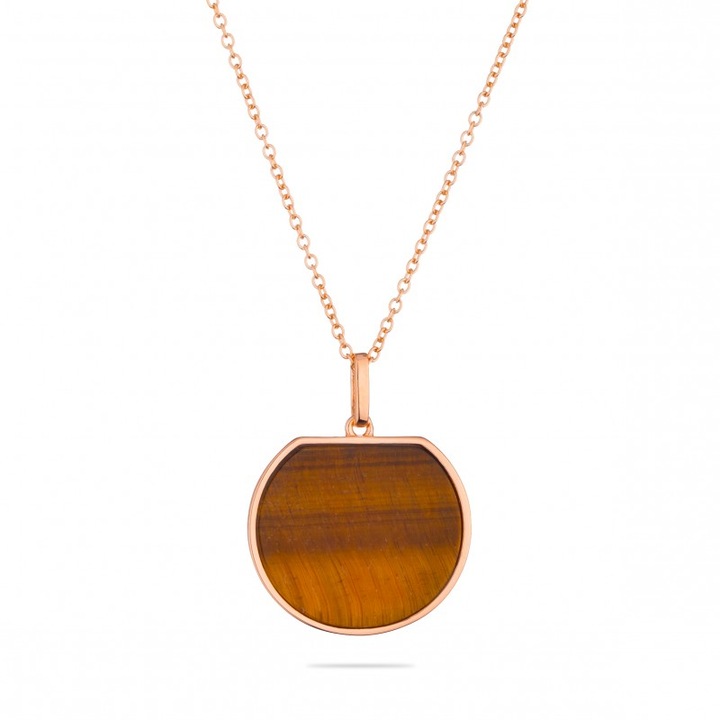 Colier cu pandantiv din Ochi de Tigru, Swan Pearls, GL201N, Argint, Maro