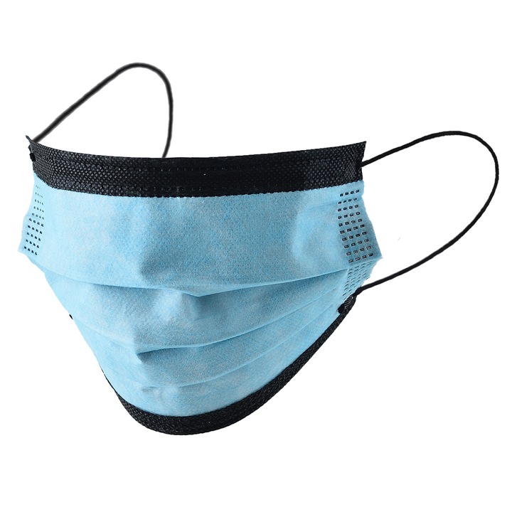 Set 50 Masti medicale chirurgicale faciale, de unica folosinta, nesterile, tip II, Albastru cu Negru