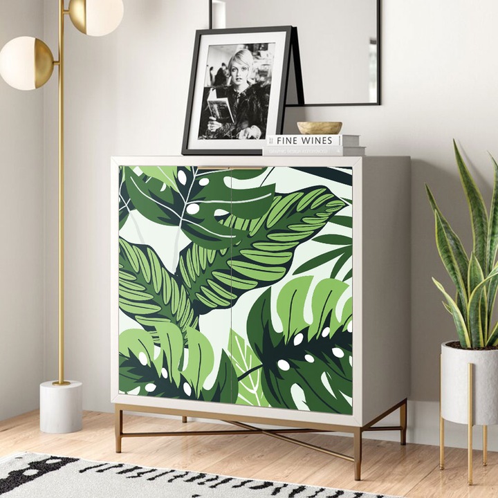 Autocolant Art Factory pentru mobilier, Detaliu frunze in suprapunere, autoadeziv, latime 70 cm x lungime 100 cm