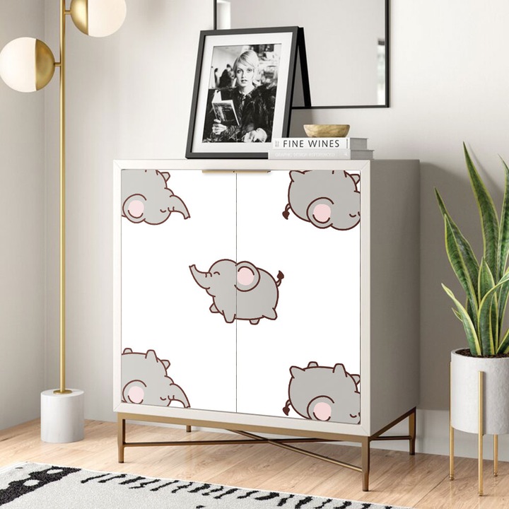 Autocolant Art Factory pentru mobilier, Un elefant sus, doi jos, autoadeziv, latime 70 cm x lungime 70 cm