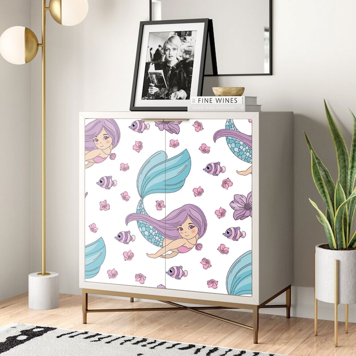 Autocolant Art Factory pentru mobilier, Micuta sirena violet, autoadeziv, latime 70 cm x lungime 70 cm