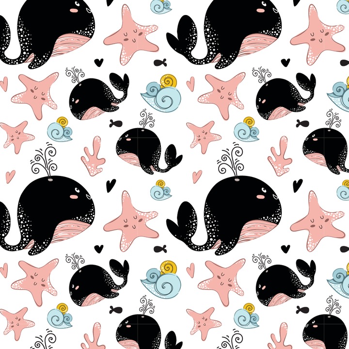 Autocolant Art Factory pentru mobilier, Balena neagra cu steluta de mare roz, autoadeziv, latime 50 cm x lungime 70 cm