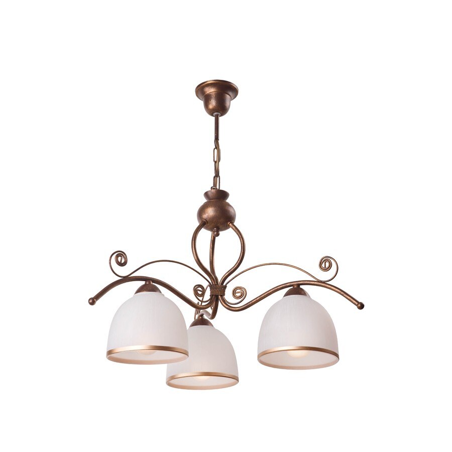 Lustra Retro II, 3 x 60 W, E27, metal, maro, abajur sticla alb mat