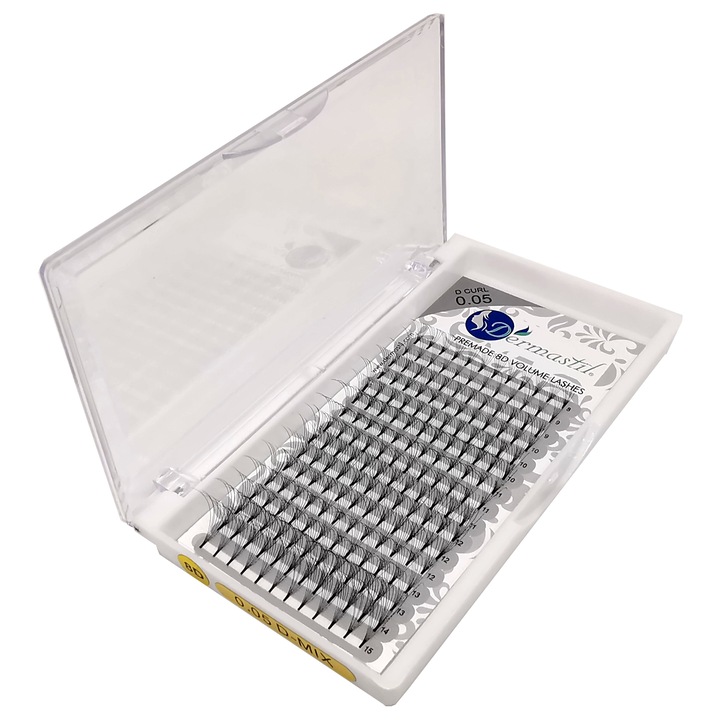 Копринени Мигли Dermastil, Косъм по Косъм, 8D, Предварително Изработени, 0,05 D MIX