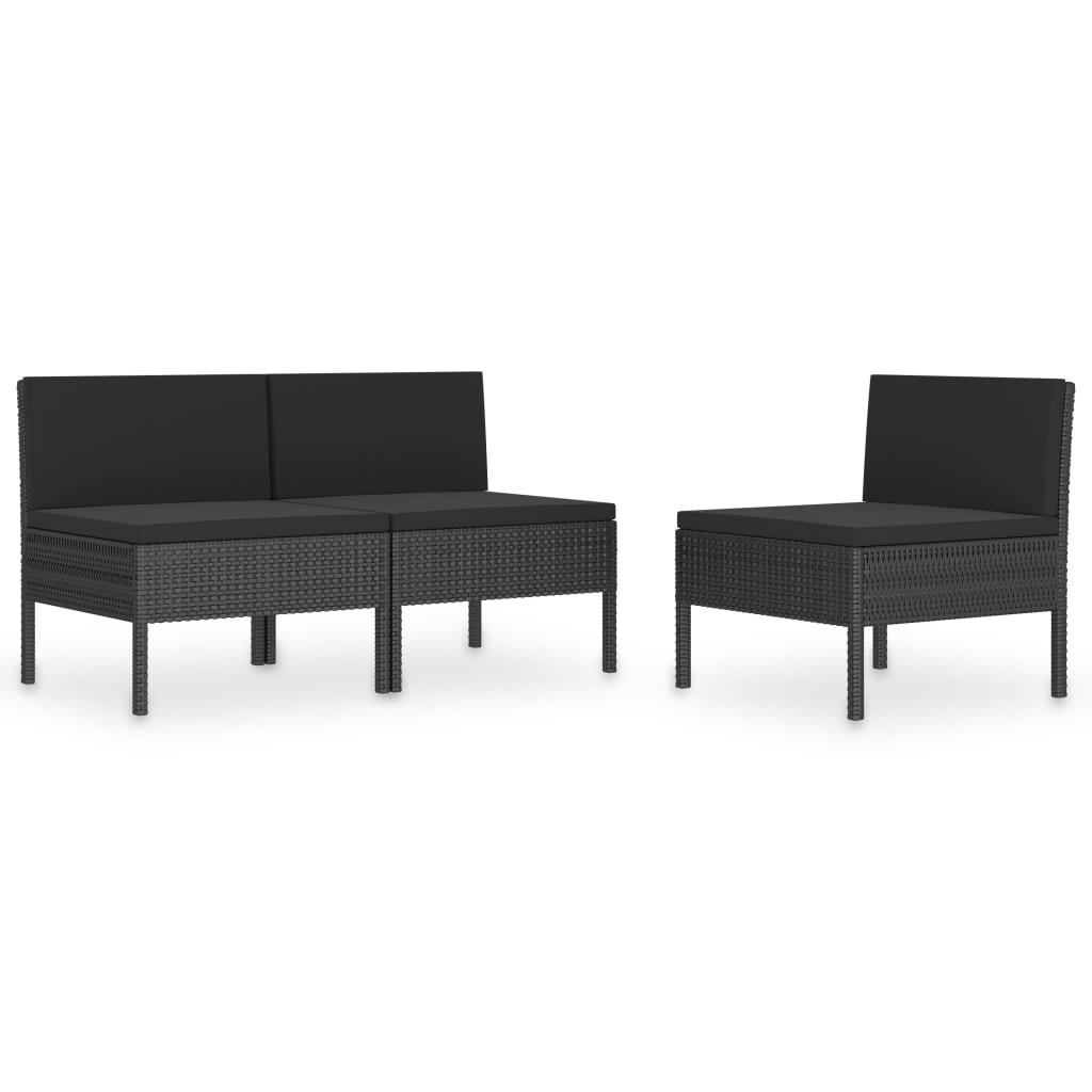 Scaun gradina cu perne gri din 3 piese, vidaXL, Poliratan, 57 x 69 x 69 cm, Negru