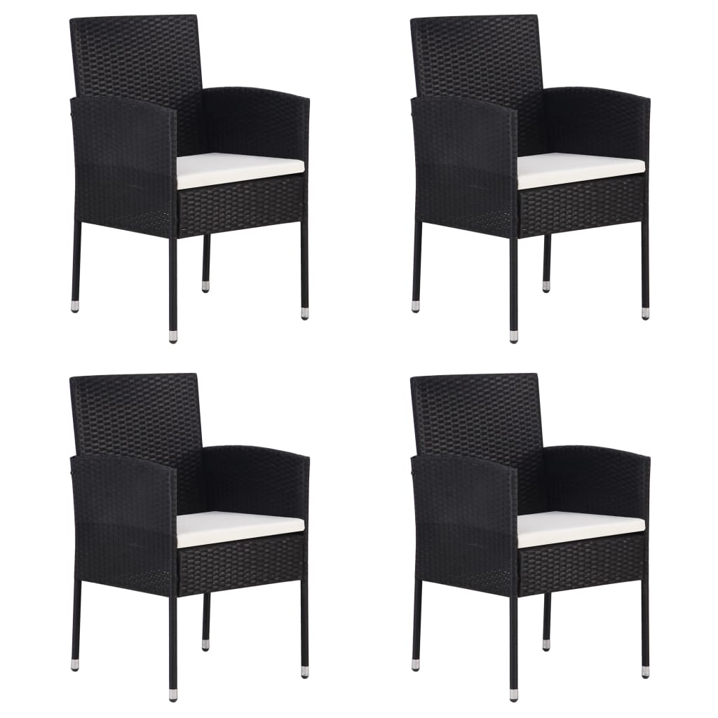 Set de 4 scaune de exterior cu perne albe, vidaXL, Poliratan, 88 x 52 x 56 cm, Negru