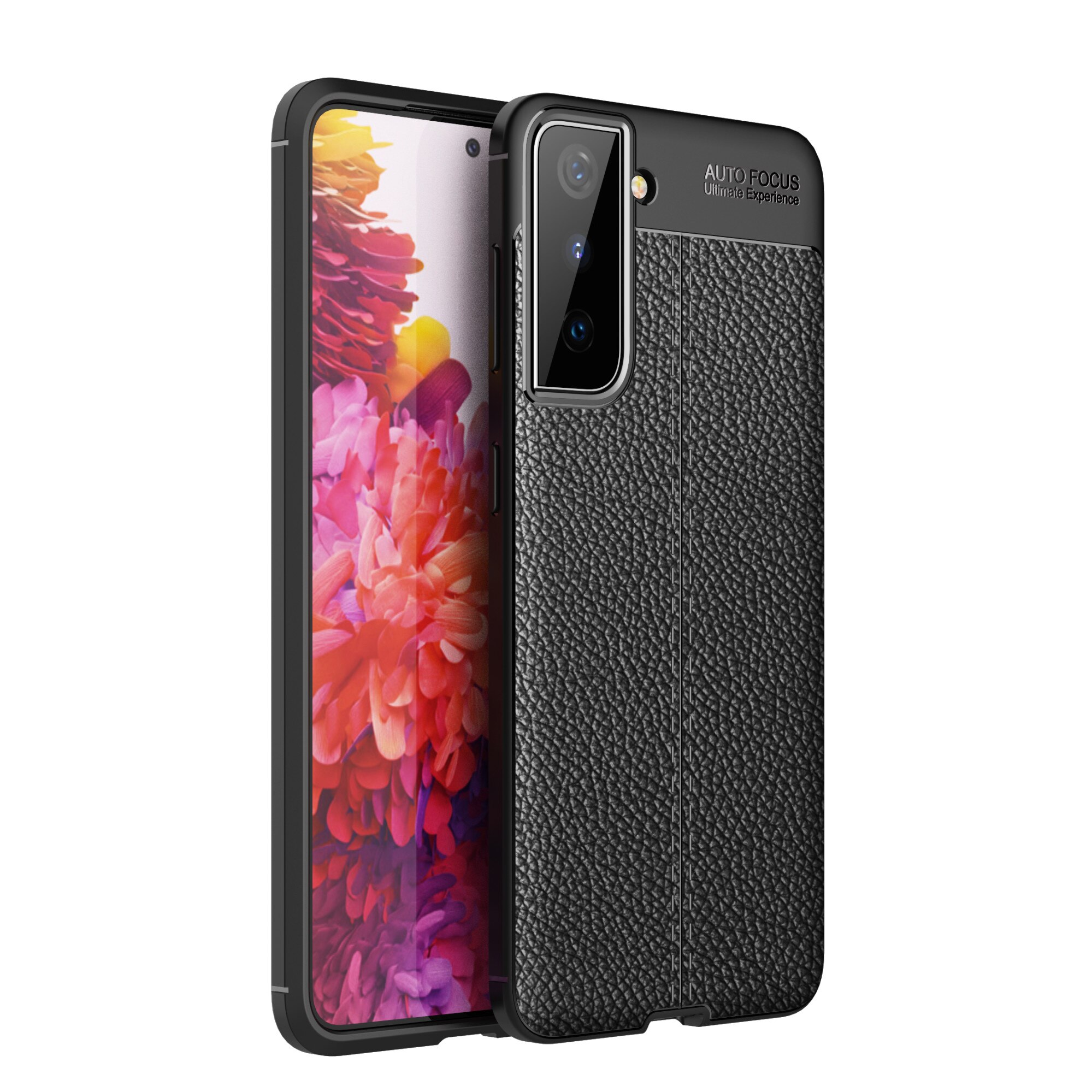 Husa pentru Samsung Galaxy S21, silicon + TPU cu model piele, back cover, CaseME, Negru
