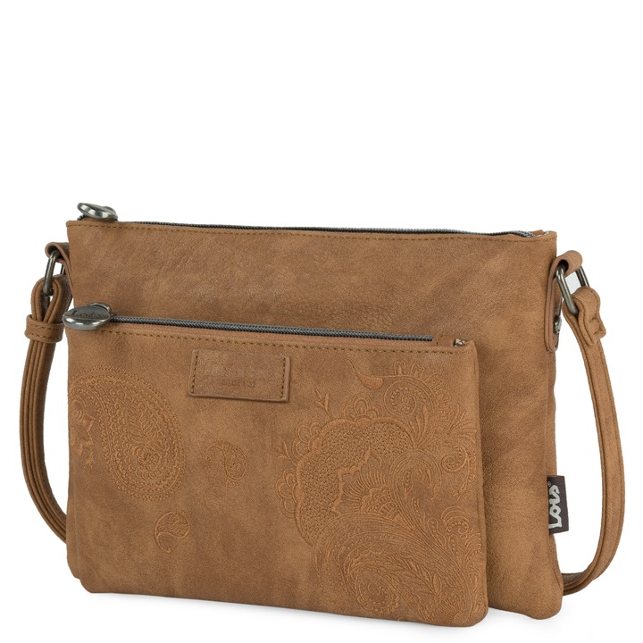 Geanta de dama LOIS 302666, Piele artificiala, 25,5x17,5x4 cm, maro deschis