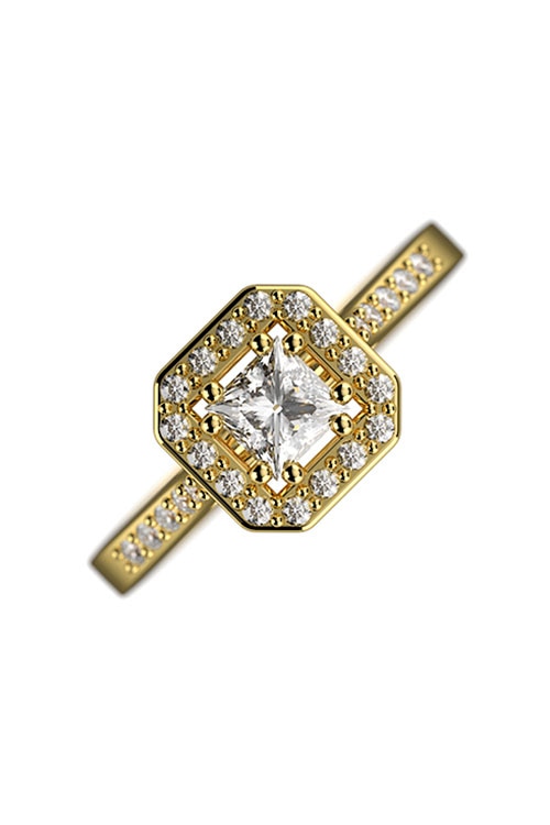 Inel de logodna Coriolan, aur galben 18K, diamant central 0.38 carate GVS1, diamante secundare 0.18 carate GVS1, 52 mm