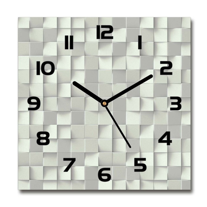 Falióra óra, geometriai háttér, Fehér/Fekete, 30 cm x 30 cm