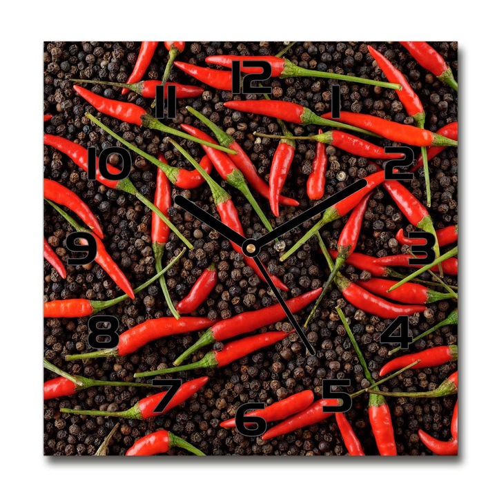 Szobai óra, chilit, Piros, 30 cm x 30 cm