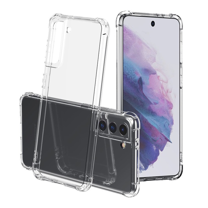 Szilikon burkolat Clear Extra Slim ütéscsillapító technológia, kompatibilis a Samsung Galaxy S21 5G telefonnal, átlátszó