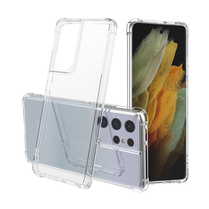 Szilikon burkolat Clear Extra Slim ütéscsillapító technológia, kompatibilis a Samsung Galaxy S21 Ultra 5G telefonnal, átlátszó