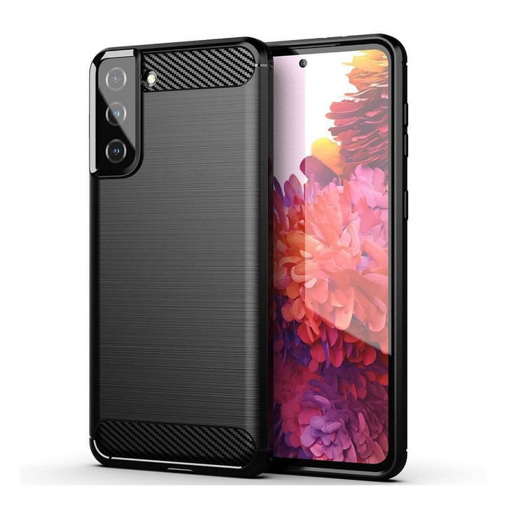 Szilikon tok TPU Ultra Protect Slim Anti-Shock kompatibilis Samsung Galaxy S21 5G, szénszálas, fekete