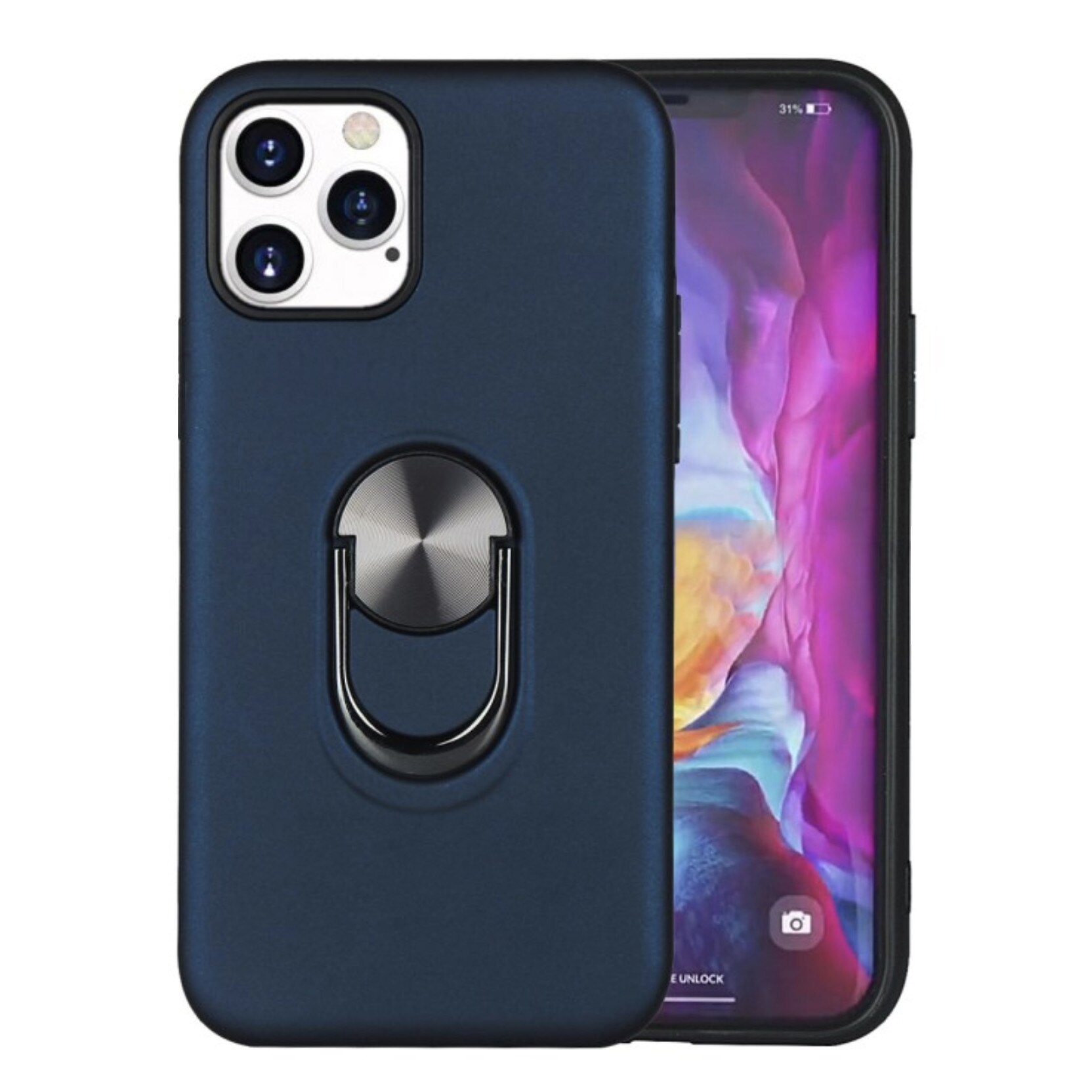 Husa de protectie cu inel kickstand pentru iPhone 12 Pro Max, bumper, carcasa, bleumarin, BBL2040