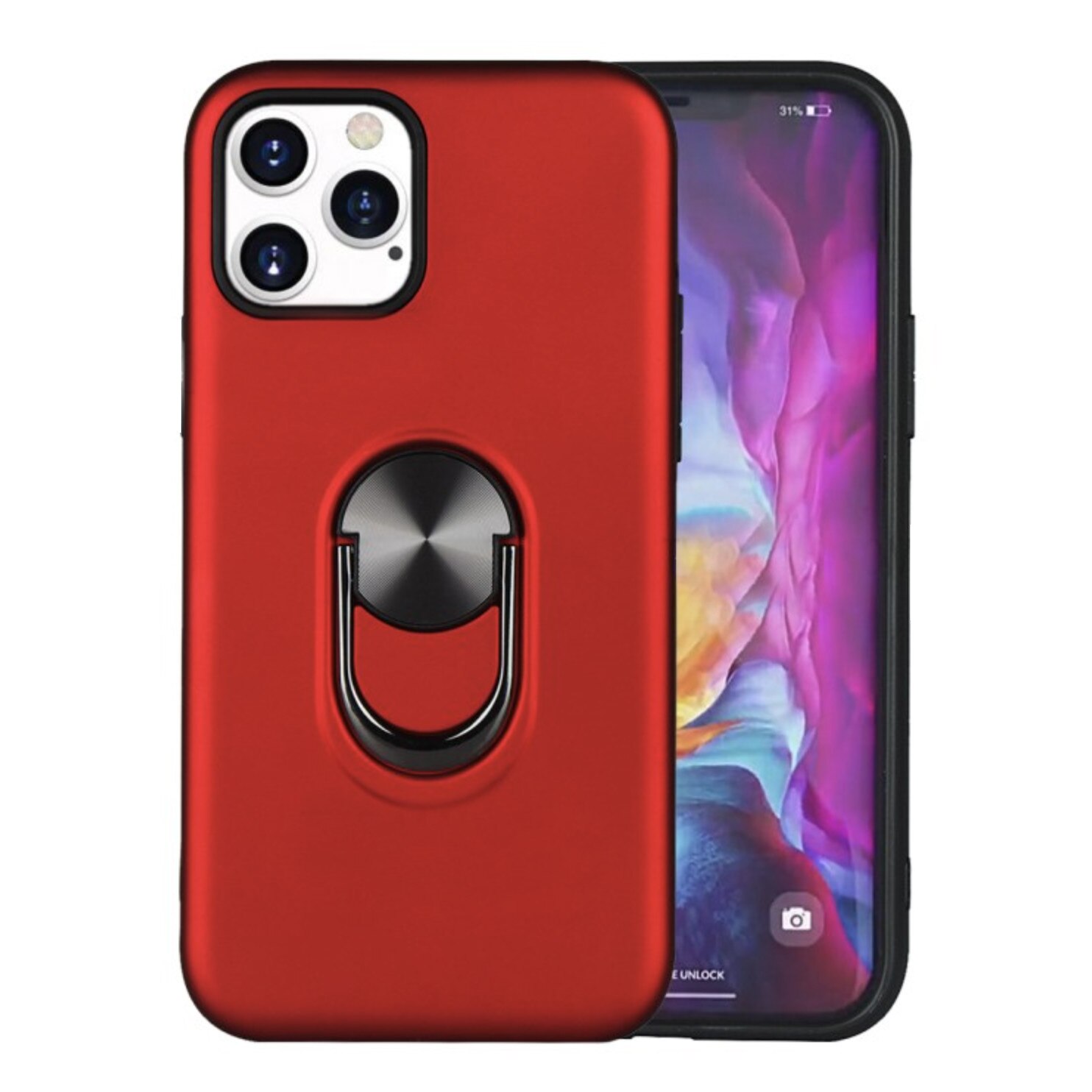 Husa de protectie cu inel kickstand pentru iPhone 12 Pro Max, bumper, carcasa, rosu, BBL2041