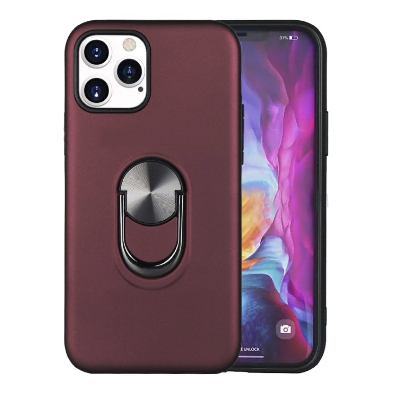 Husa de protectie cu inel kickstand pentru iPhone 12 Pro Max, bumper, carcasa, visiniu, BBL2043