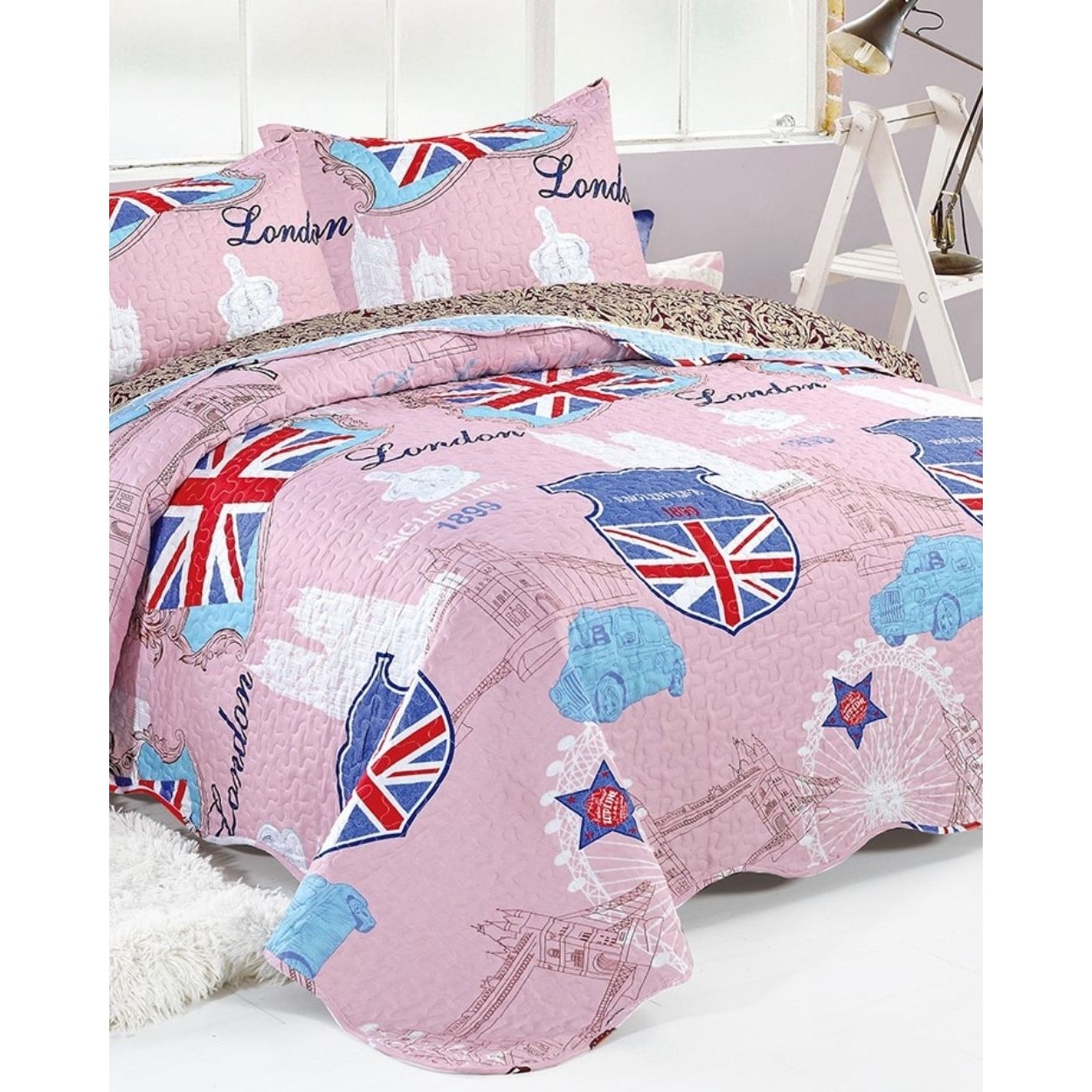 Cuvertura de Pat cu 2 Fete, 3 Piese, Bumbac Satinat, C01-05