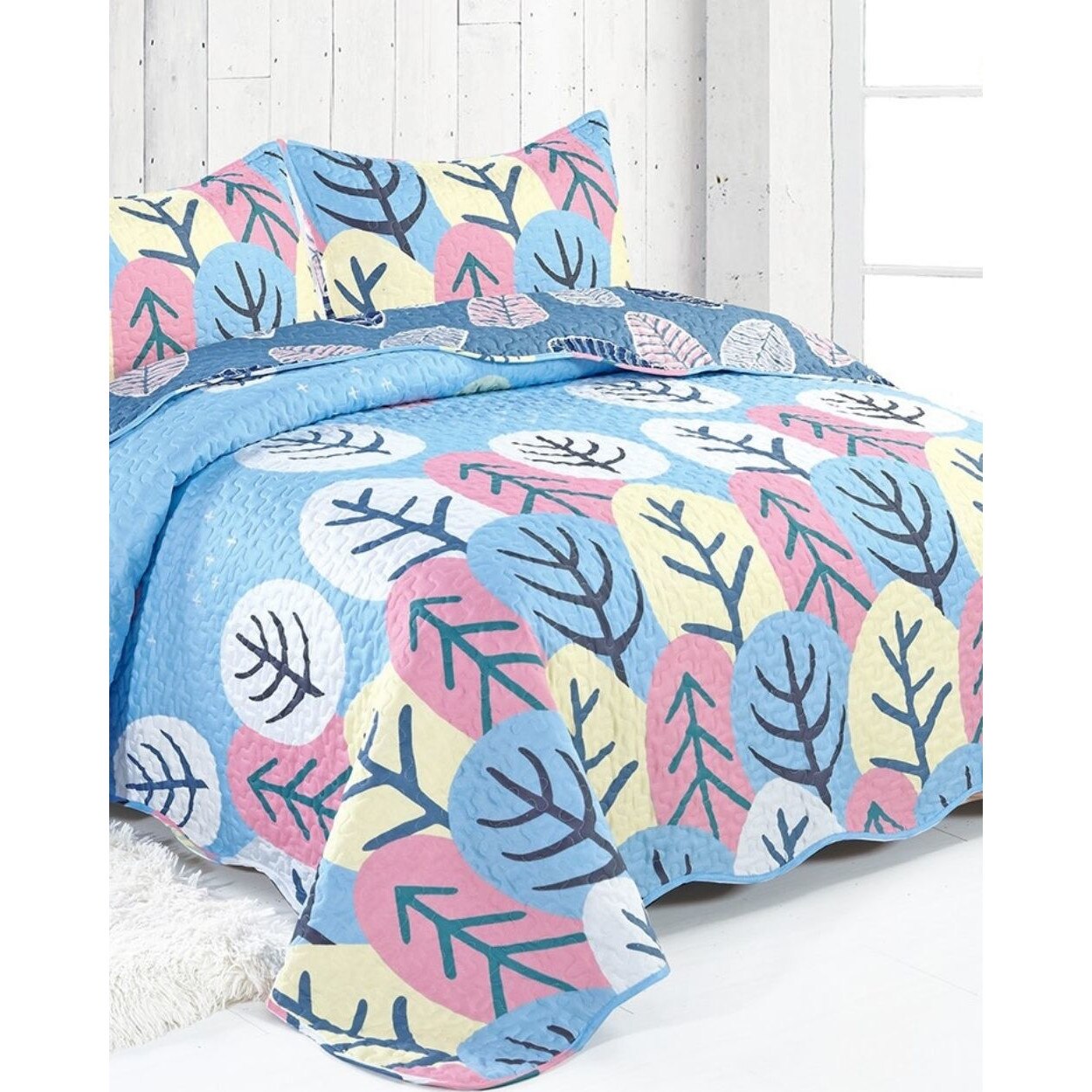 Cuvertura de Pat cu 2 Fete, 3 Piese, Bumbac Satinat, C01-09