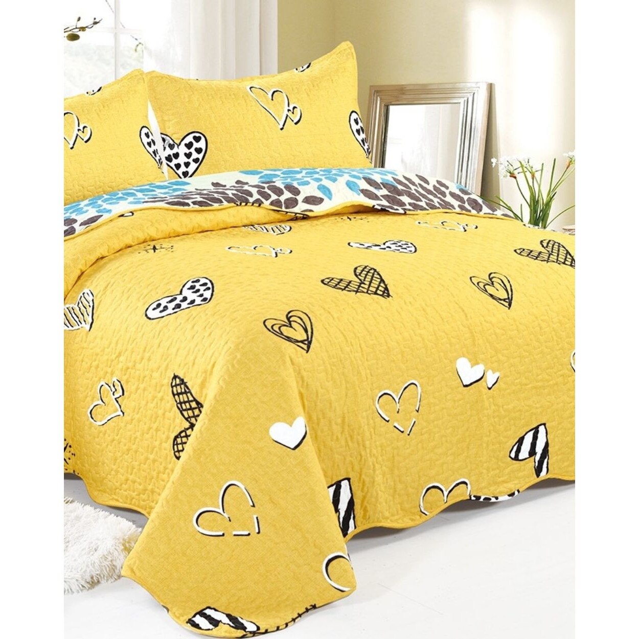 Cuvertura de Pat cu 2 Fete, 3 Piese, Bumbac Satinat, C01-21