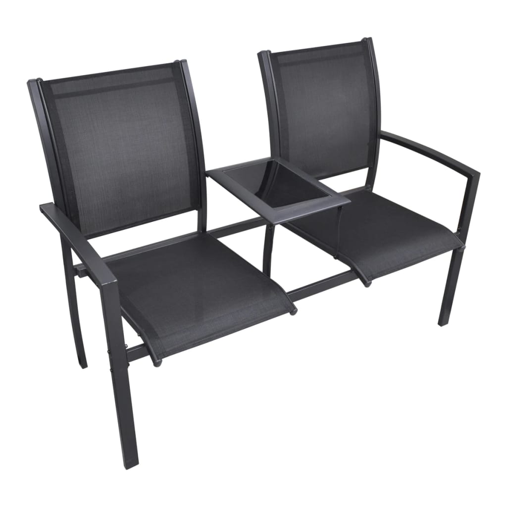 Banca de gradina cu 2 locuri cu masa, vidaXL, Tesatura, 131 x 62 x 92 cm, Negru
