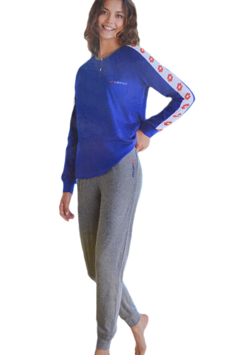 Pijama din bumbac Lotto LP3026, Albastru/Gri melanj, Albastru/Gri melange, M