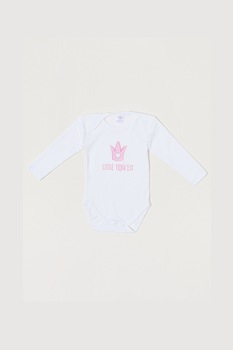 Sofiaman, Body cu imprimeu si decolteu la baza gatului, Alb/Roz pastel Sofiaman, Body cu imprimeu si decolteu la baza gatului, Alb/Roz pastel