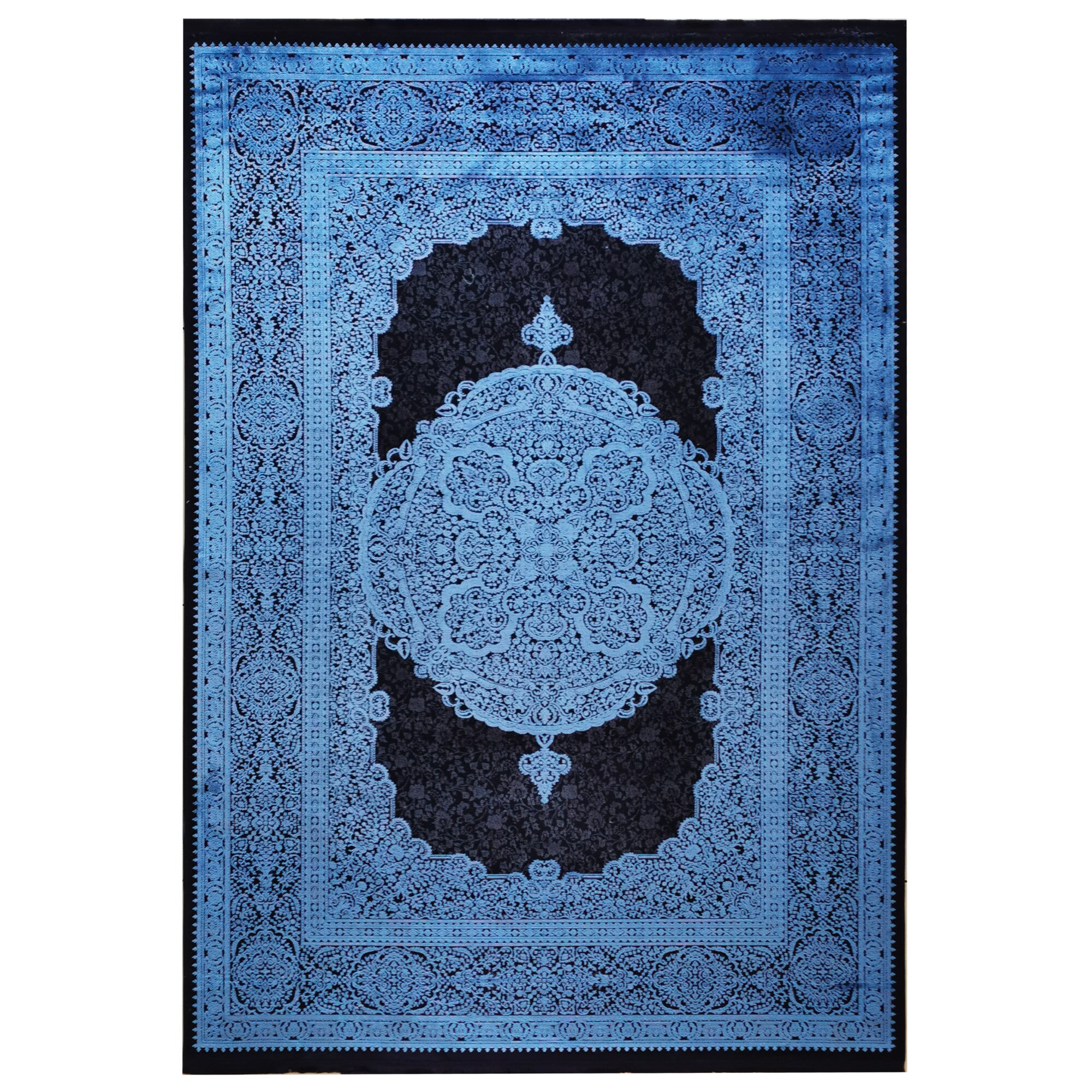 Covor Karacahan Aden 6985C B.BLACK/NAVY, 160x230 cm, 6 mm inaltime fir, design oriental deosebit