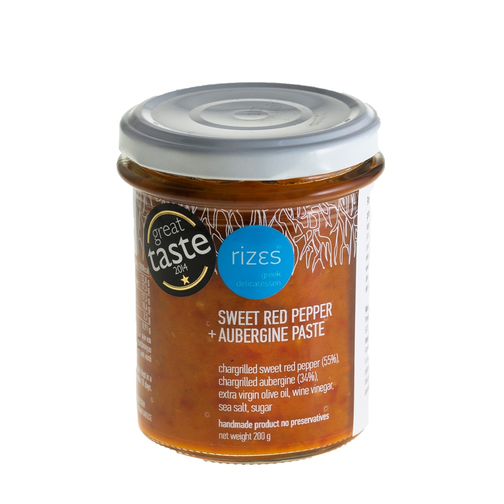 Pasta de ardei rosu cu vinete, Rizes, Premiat Great Taste, produs artizanal grecesc, fara conservanti sau aditivi alimentari, 200 g