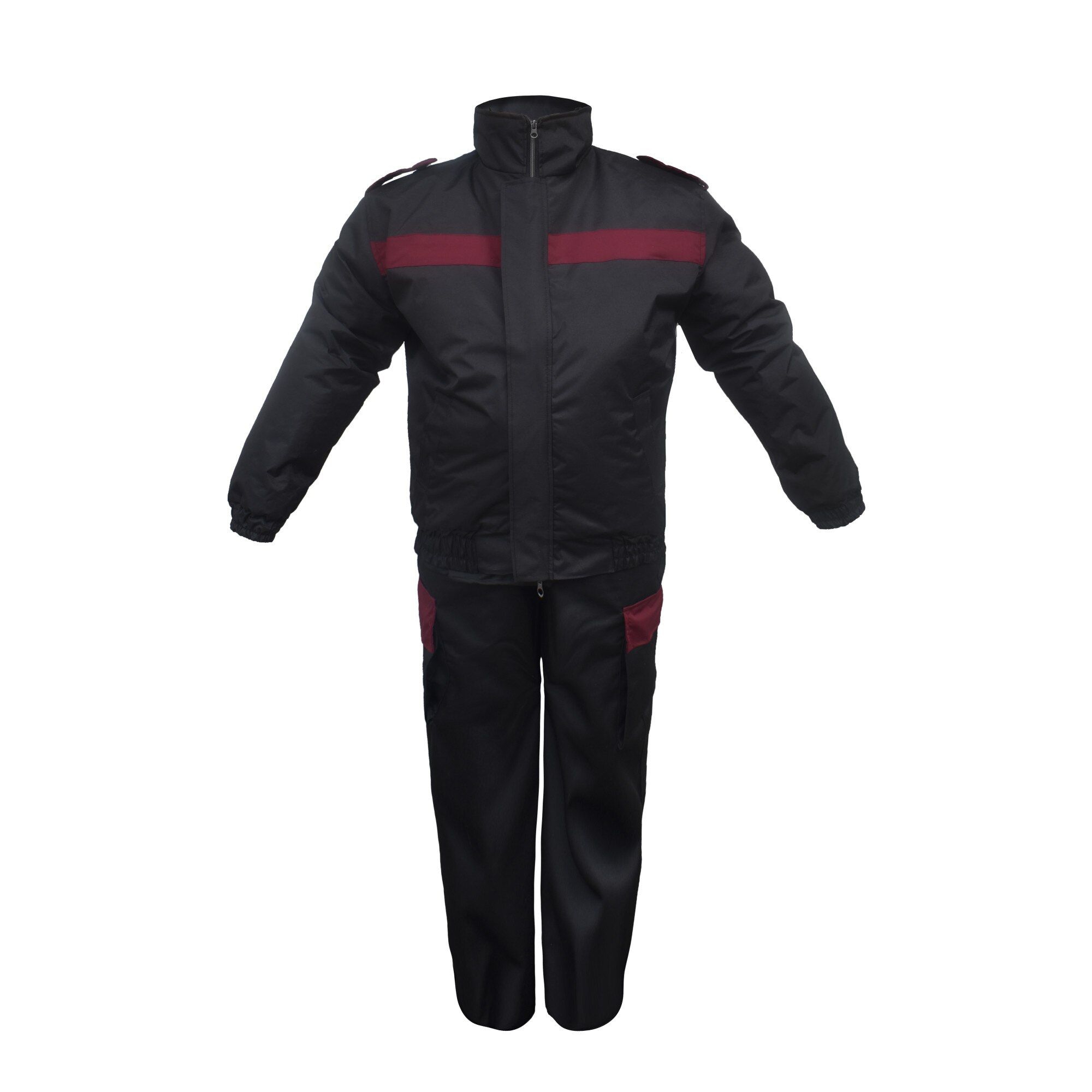 Costum profesional de paza si protectie Ace Guard, 3 piese, Negru/Visiniu, 46 (M)