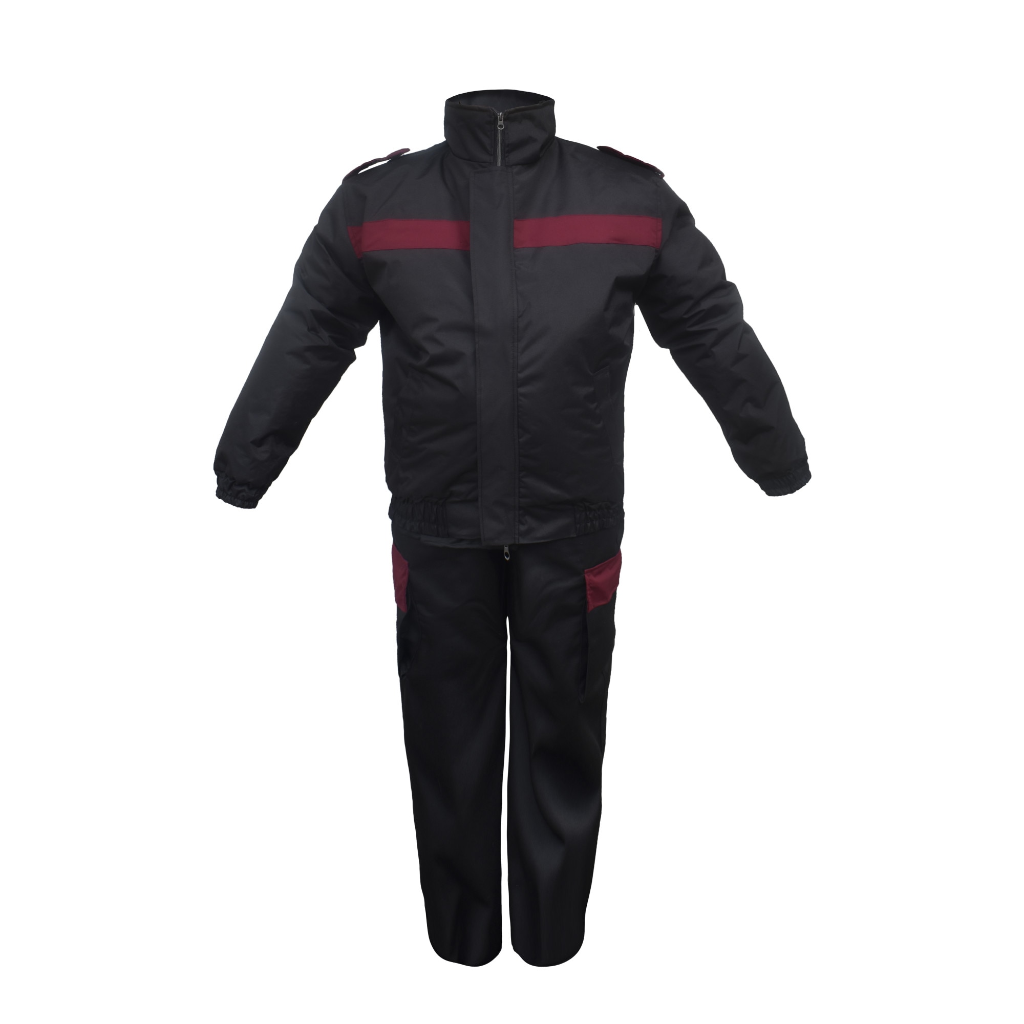 Costum profesional de paza si protectie Ace Guard, 3 piese, Negru/Visiniu, 44 (S)