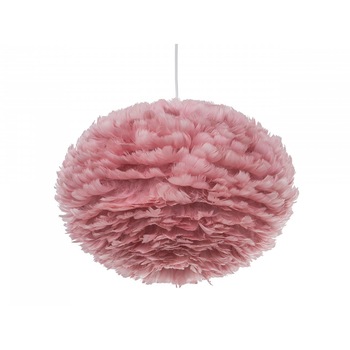 Pendul cu abajur din pene FOG, roz, cablu alb, 35 x 20 cm Pendul cu abajur din pene FOG, roz, cablu alb, 35 x 20 cm