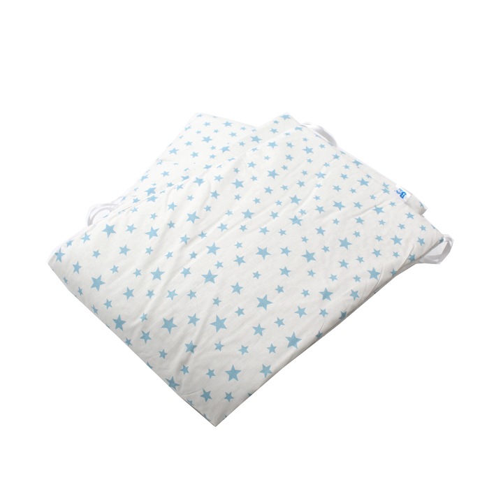 Комплект за защита на кошарата, памук, комплект от 2 х странични протектора, сини звезди