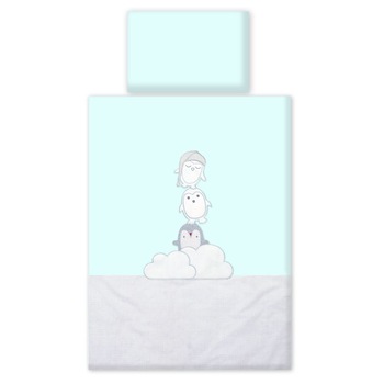 Set lenjerie din bumbac, 3 piese cu protectie laterala pentru pat bebe 120 x 60 cm, Pinguin, Mint Set lenjerie din bumbac, 3 piese cu protectie laterala pentru pat bebe 120 x 60 cm, Pinguin, Mint