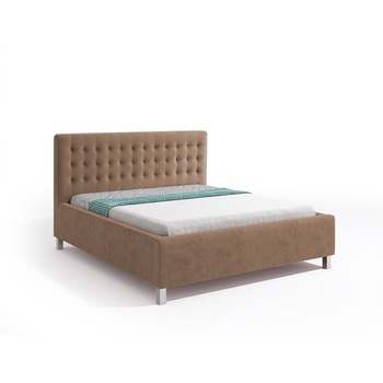 Pat tapitat Iris Cappuccino, MobAmbient, cu tablie inalta, somiera metalica rabatabila, lada de depozitare, pentru saltea 160 x 200 cm Pat tapitat Iris Cappuccino, MobAmbient, cu tablie inalta, somiera metalica rabatabila, lada de depozitare, pentru saltea 160 x 200 cm