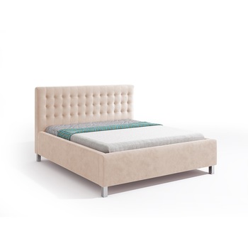 Pat tapitat Iris Crem, MobAmbient, cu tablie inalta, somiera metalica rabatabila, lada de depozitare, pentru saltea 160 x 200 cm Pat tapitat Iris Crem, MobAmbient, cu tablie inalta, somiera metalica rabatabila, lada de depozitare, pentru saltea 160 x 200 cm