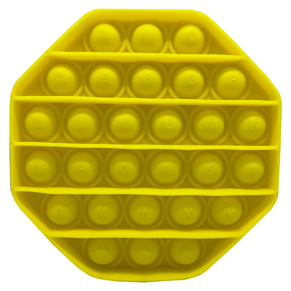 Jucarie senzoriala originala Undercover din silicon Push Pop Bubble cu alfabet 26 litere, forma Hexagon, Galbena