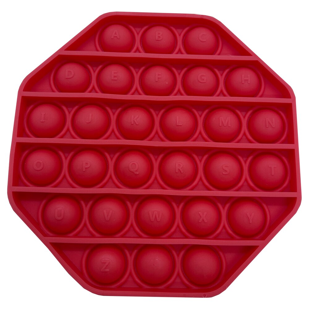 Jucarie senzoriala originala Undercover din silicon Push Pop Bubble cu alfabet 26 litere, forma Hexagon, Rosu