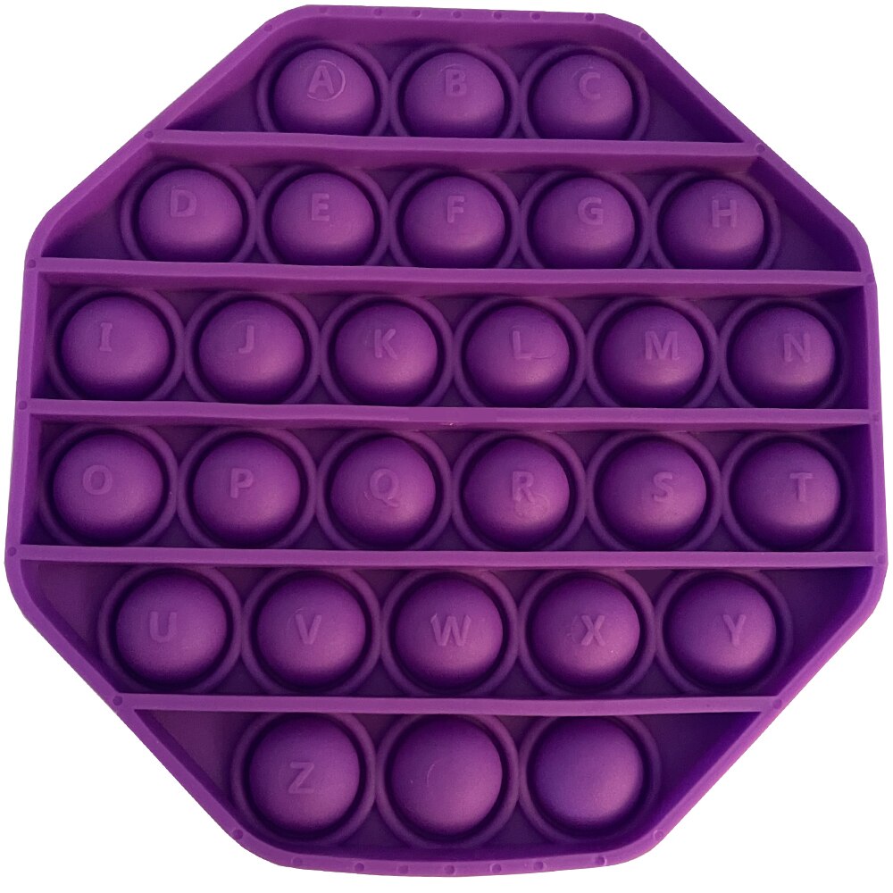 Jucarie senzoriala originala Undercover din silicon Push Pop Bubble cu alfabet 26 litere, forma Hexagon, Mov
