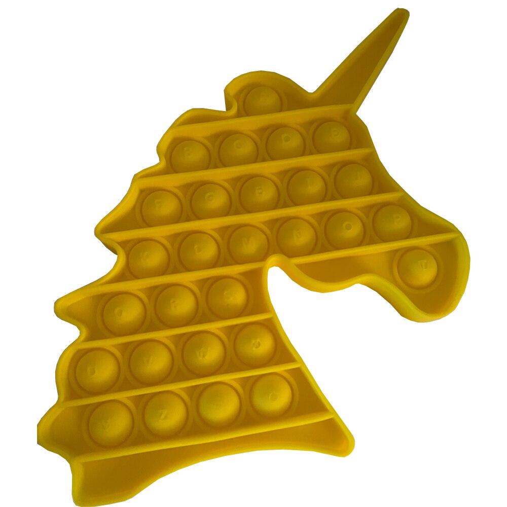 Jucarie senzoriala originala Undercover din silicon Push Pop Bubble cu alfabet 26 litere, Unicorn galben