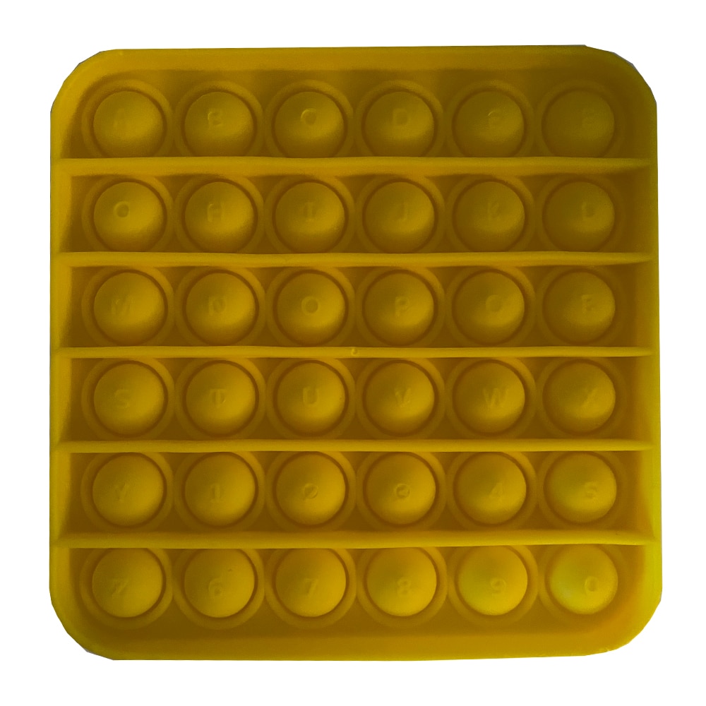 Jucarie senzoriala originala Undercover din silicon Push Pop Bubble cu alfabet 26 litere, Patrata Galbena