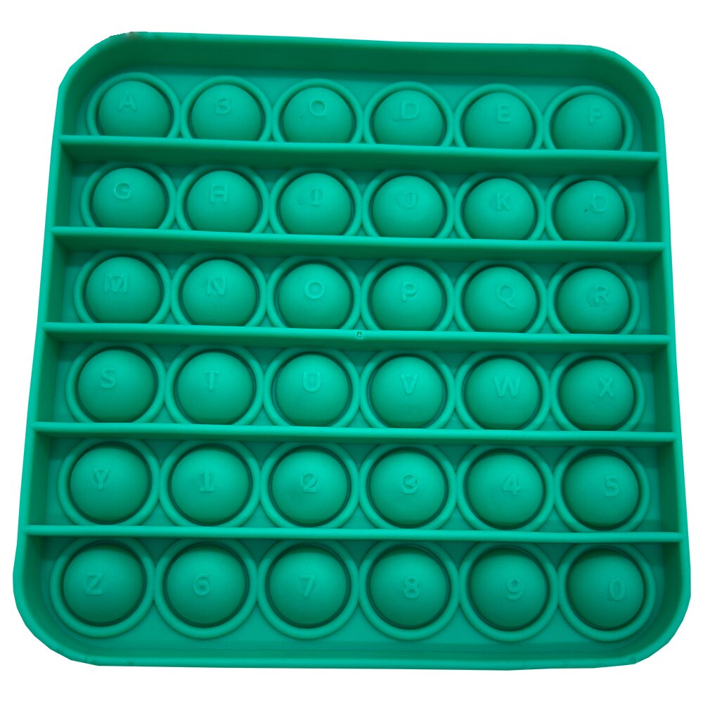 Jucarie senzoriala originala Undercover din silicon Push Pop Bubble cu alfabet 26 litere, Patrata Verde