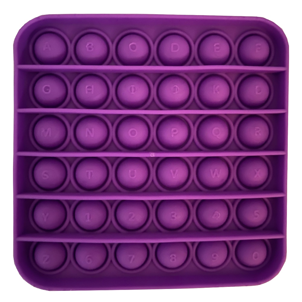 Jucarie senzoriala originala Undercover din silicon Push Pop Bubble cu alfabet 26 litere, Patrata Mov