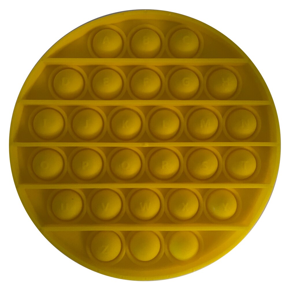 Jucarie senzoriala originala Undercover din silicon Push Pop Bubble cu alfabet 26 litere, forma rotunda, galben