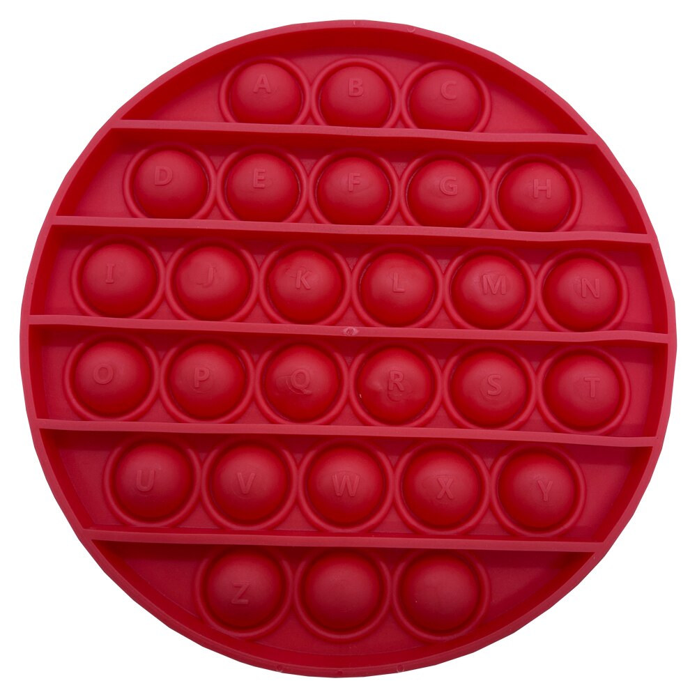 Jucarie senzoriala originala Undercover din silicon Push Pop Bubble cu alfabet 26 litere, forma rotunda, rosie