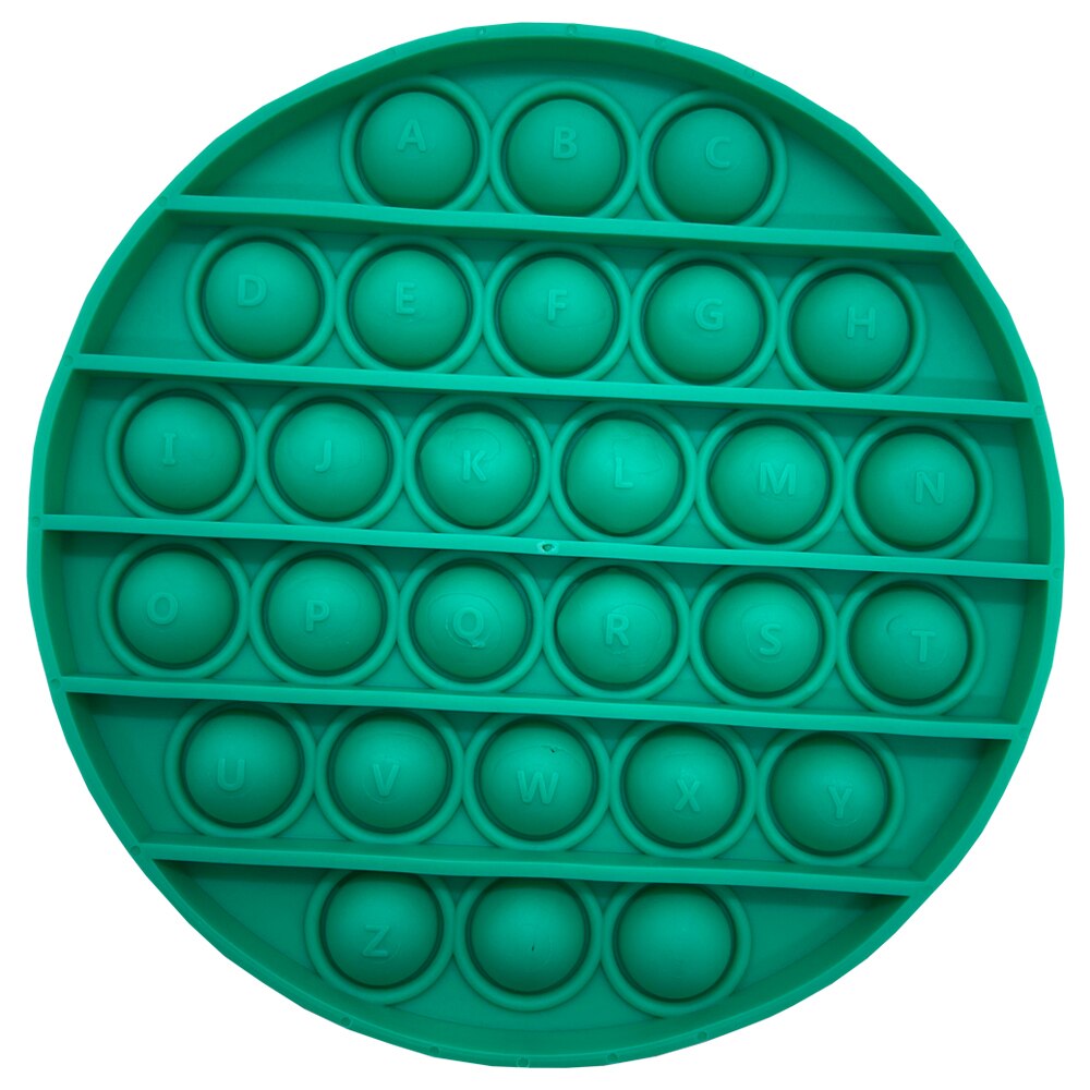 Jucarie senzoriala originala Undercover din silicon Push Pop Bubble cu alfabet 26 litere, forma rotunda, verde